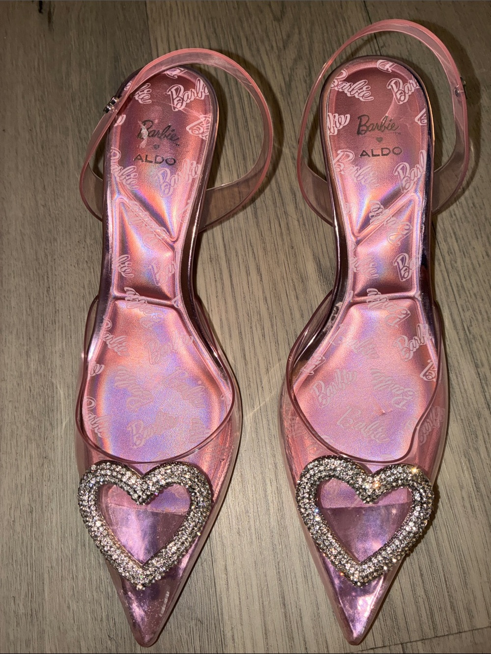 ALDO Barbie Women's Light Pink Slingback Pointed Heels with Crystal Heart - Picture 3 of 16